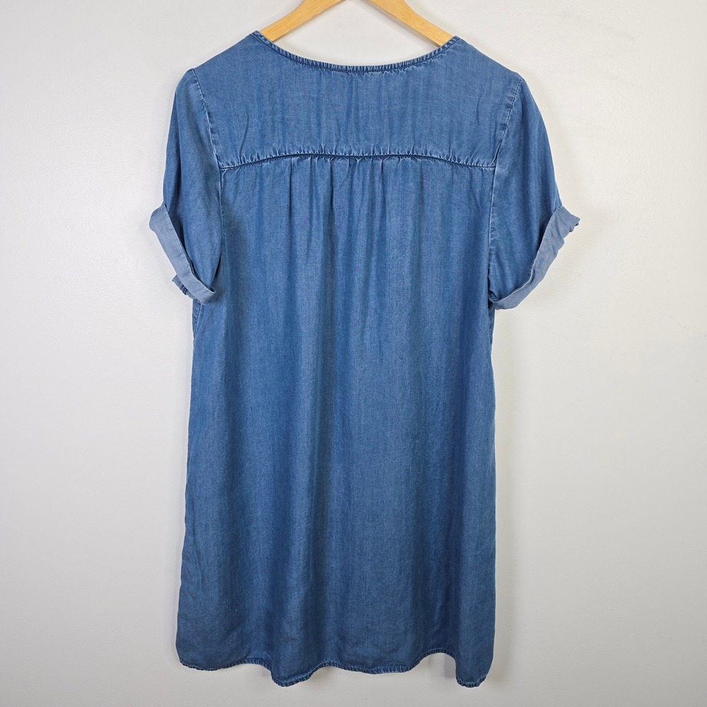 Lucky Brand Blue Lyocell Lace Up V-Neck Short Sleeve Shift Tunic Dress Large - Picture 2 of 4